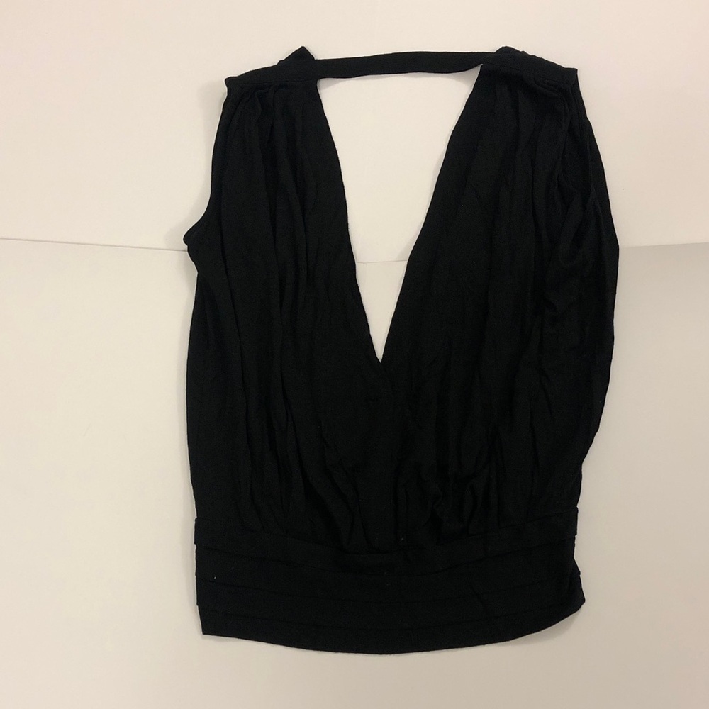 Club Monaco S Tank Top Black Sexy Low cut Pleated w Button Detail closure